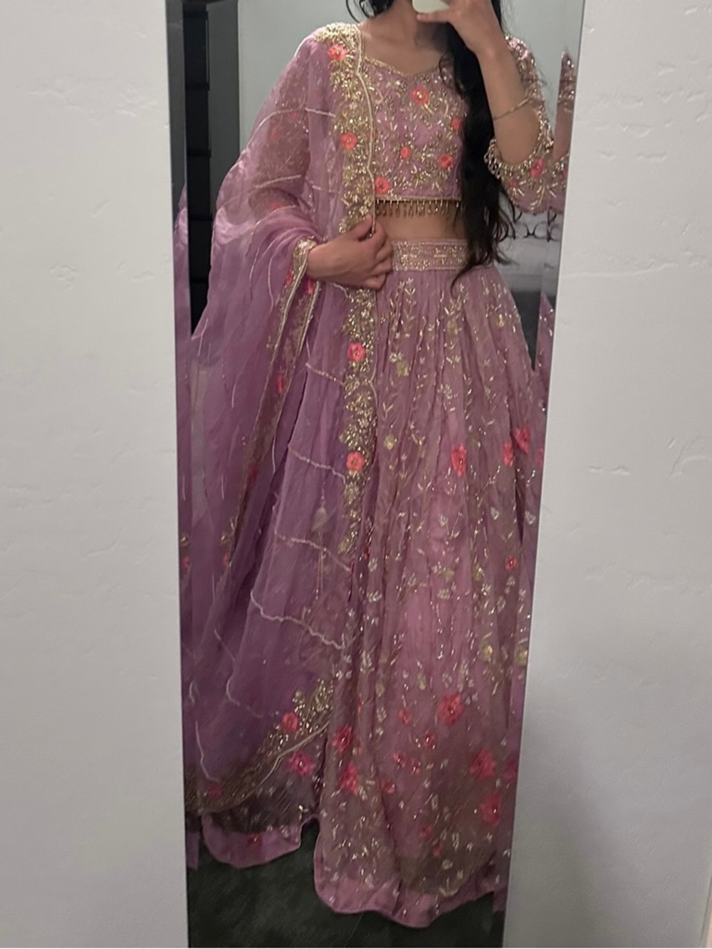 Lavender Embroidered Lehenga Choli with Floral Accents